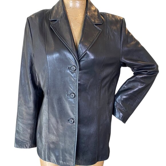 VTG SIENA 100% Genuine Soft Leather Jacket  Blazer Sz 16  Black #83G - Picture 1 of 9